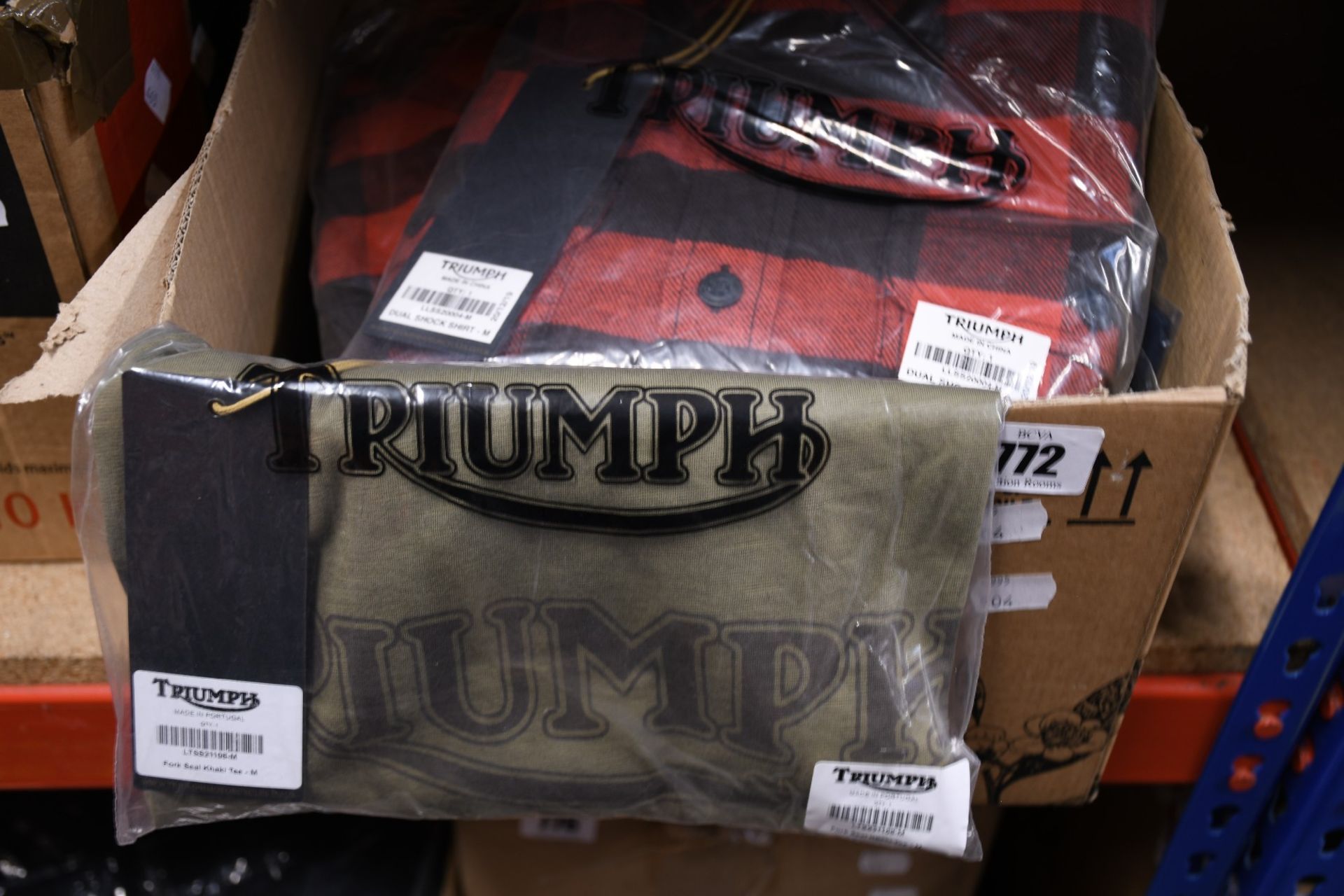 Two as new Triumph Motorcycles Dual Shock shirts (M) together with twelve assorted Triumph T-