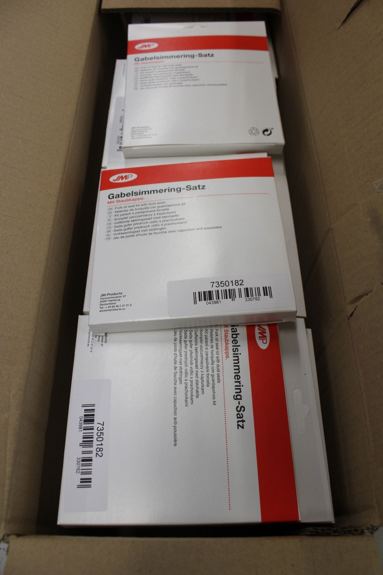 A quantity of boxed as new JMP fork oil seal kits with dust seals 7350182 (Approximately 45).