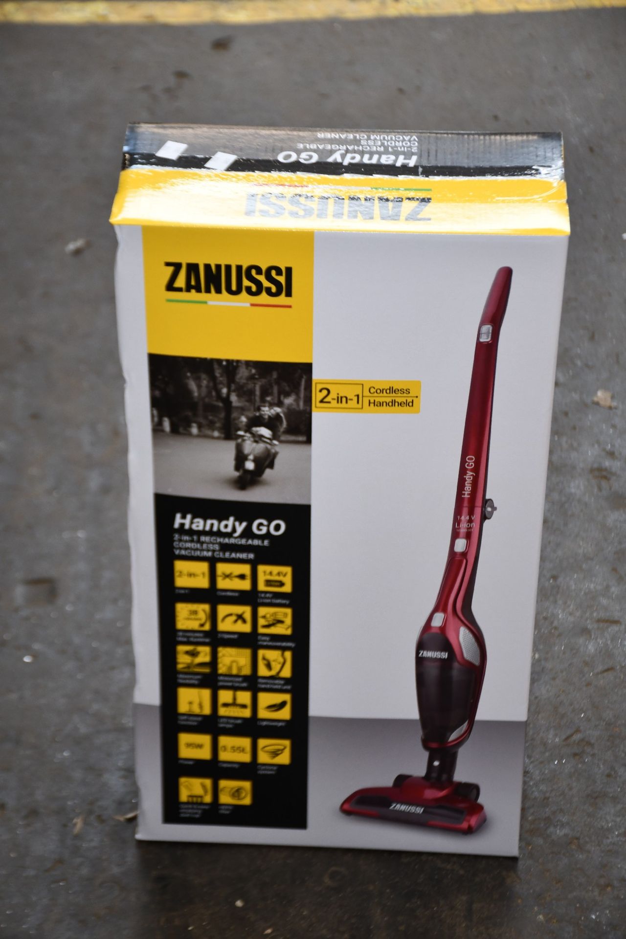 A new Zanussi Red Handy Go 2 in 1, 95W, 0.55L rechargeable cordless vacuum cleaner (ZANDX75).