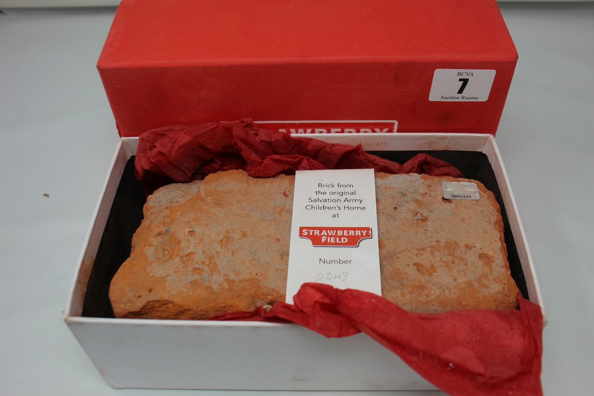 A brick recovered from the Salvation Army Children's Home on Strawberry Field Liverpool.