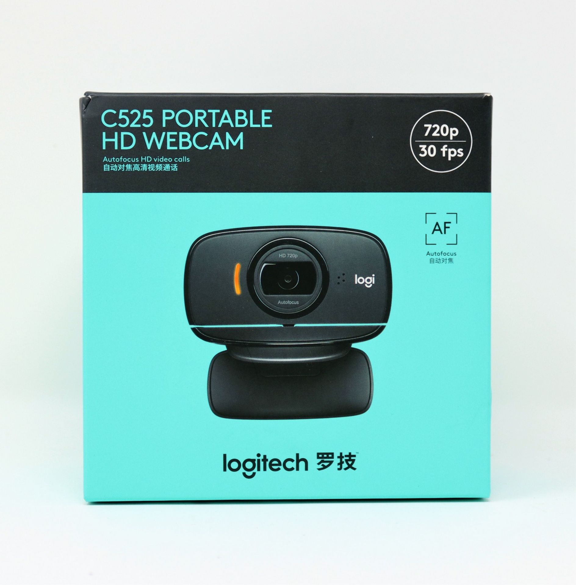 A boxed as new Logitech C525 HD Webcam (Box sealed).