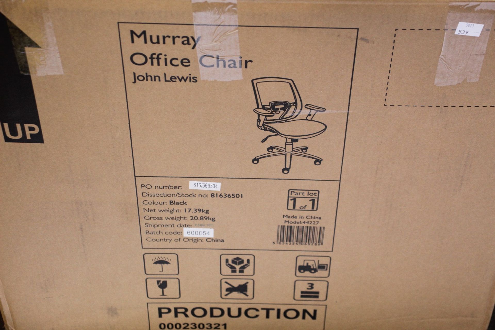 A boxed as new John Lewis Murray ergonomic office chair.