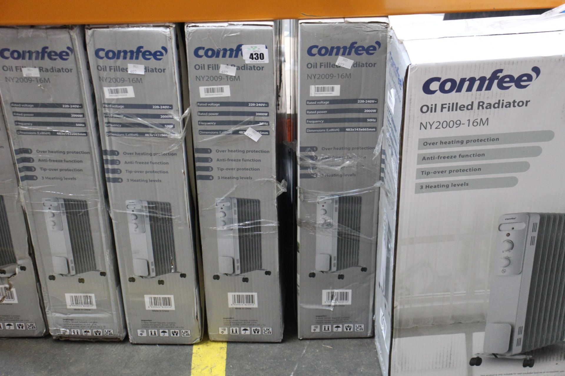 Six boxed as new Comfee oil filled radiators (Ref: NY2009-16M).