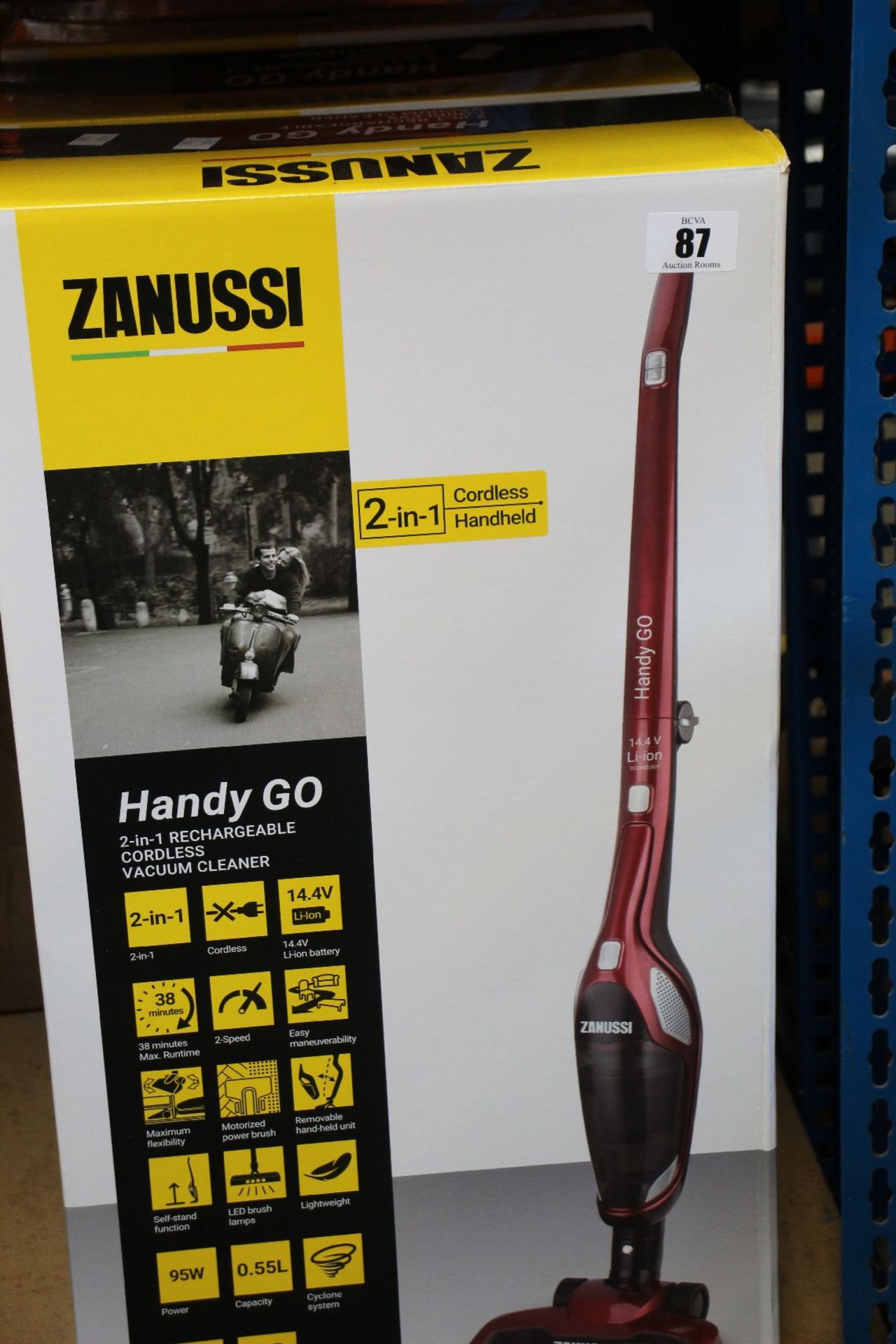 Three new Zanussi Red Handy Go 2 in 1, 95W, 0.55L rechargeable cordless vacuum cleaners (ZANDX75).