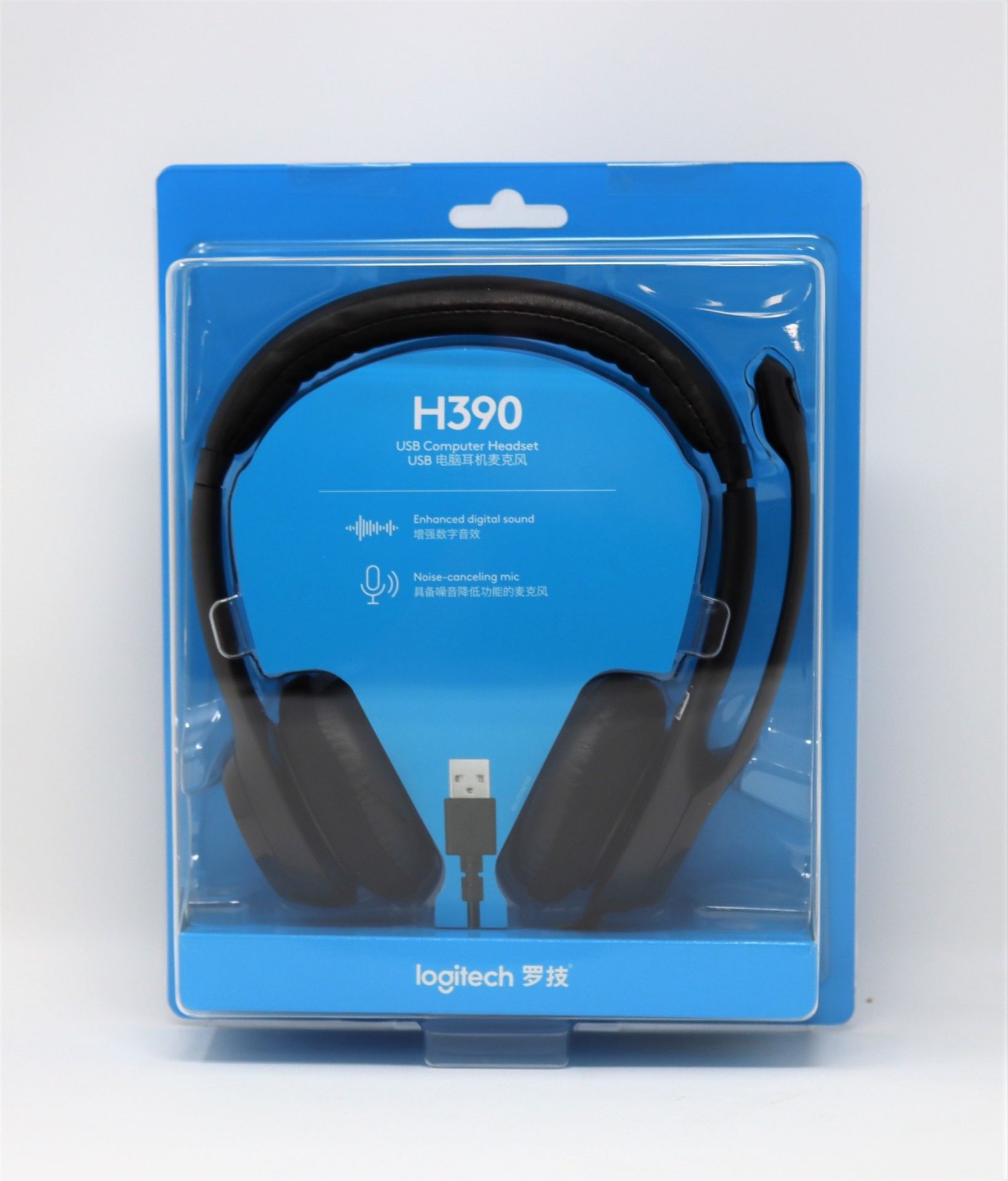 Four as new Logitech H390 USB Headsets (Individual packaging sealed).