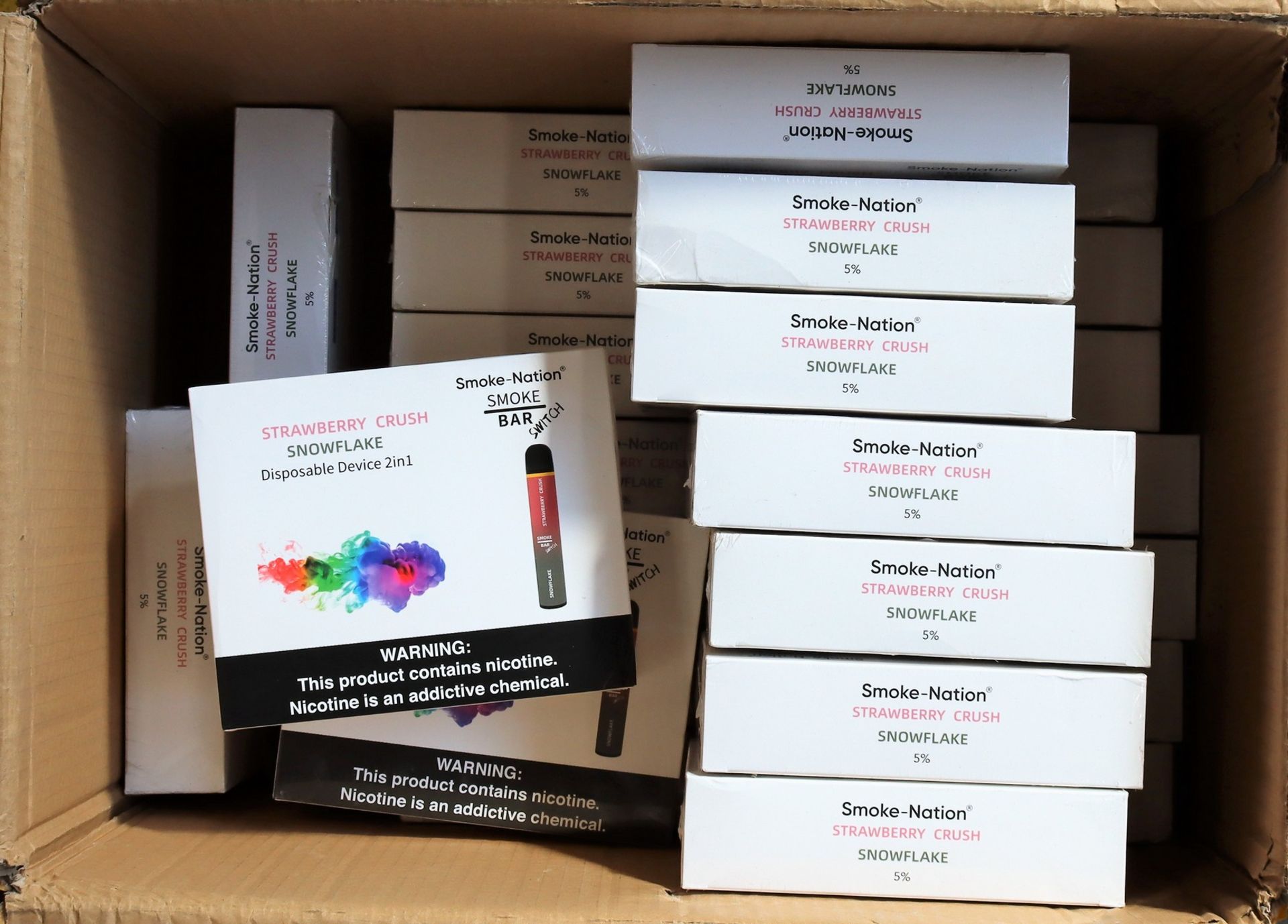 Two hundred and fifty boxed as new Smoke-Nation Smoke Bar Switch disposable vape devices in