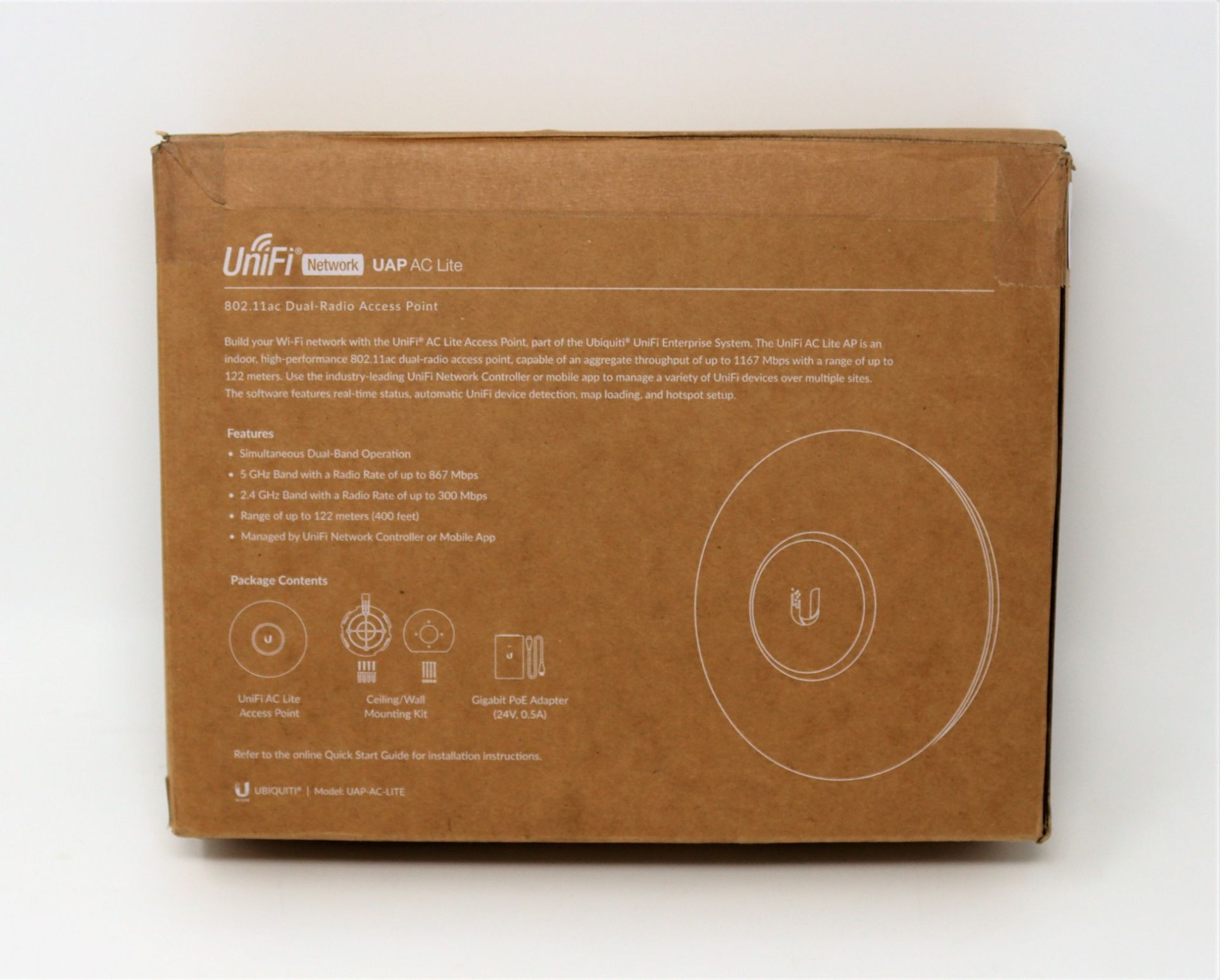 A boxed as new Ubiquiti Unifi AC Lite AP Wireless Access Point (UAP-AC-LITE) (Box Sealed).