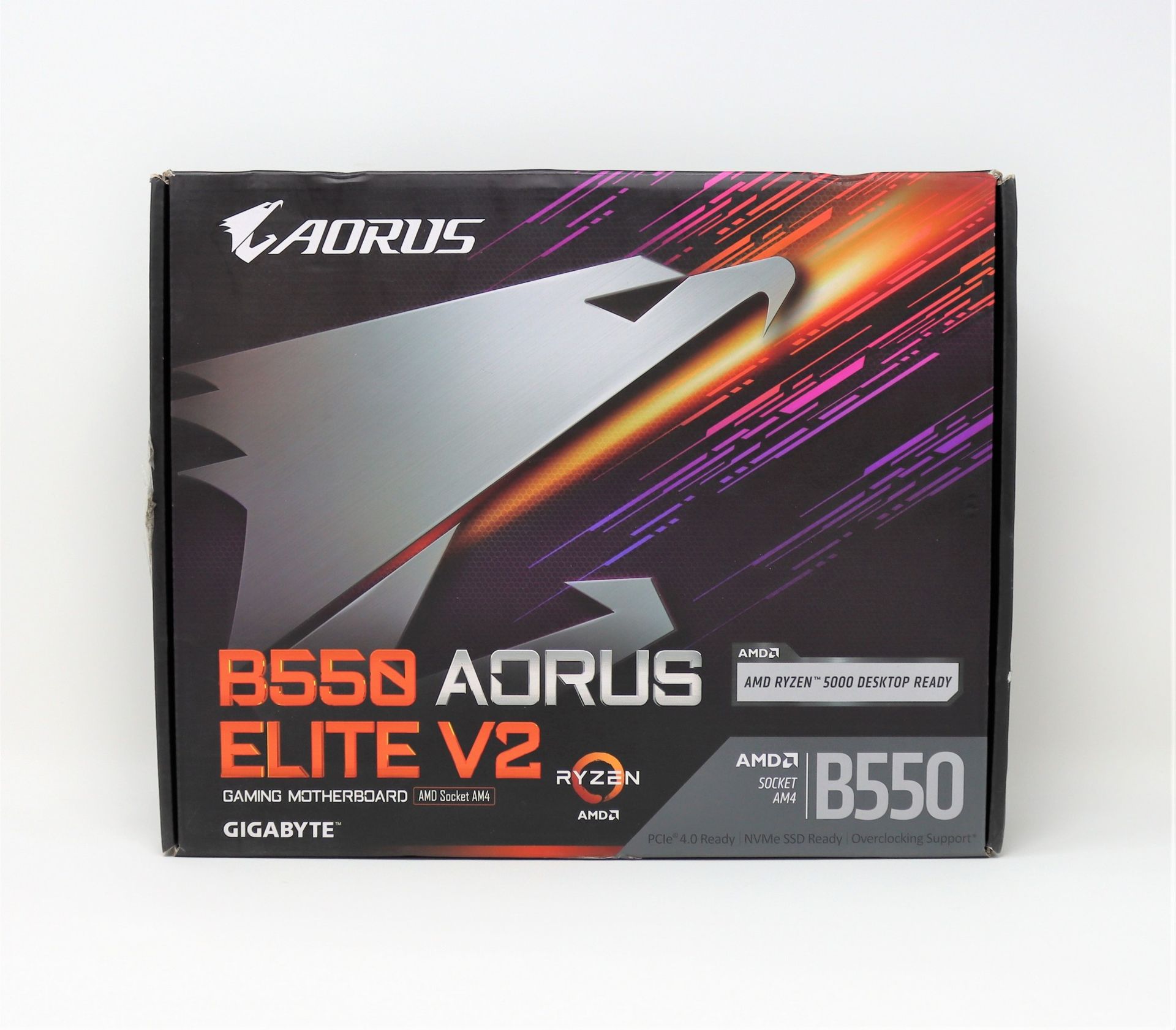 A boxed as new Gigabyte B550 Aorus Elite V2 gaming motherboard for AMD socket AM4 (ATX form