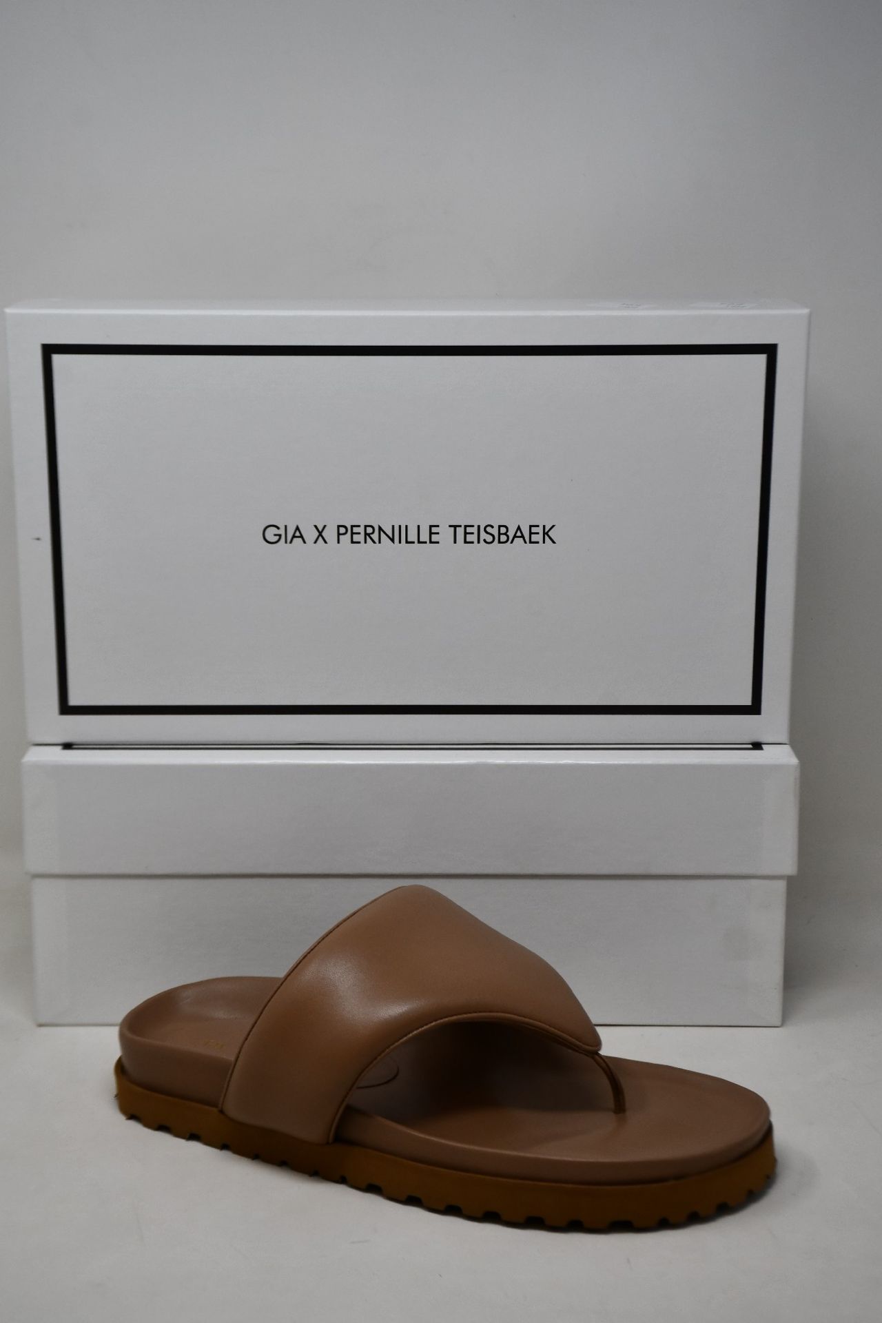 Two pairs of as new Gia x Pernille Teisbaek padded leather thong sandals in nude brown (EU 36/EU