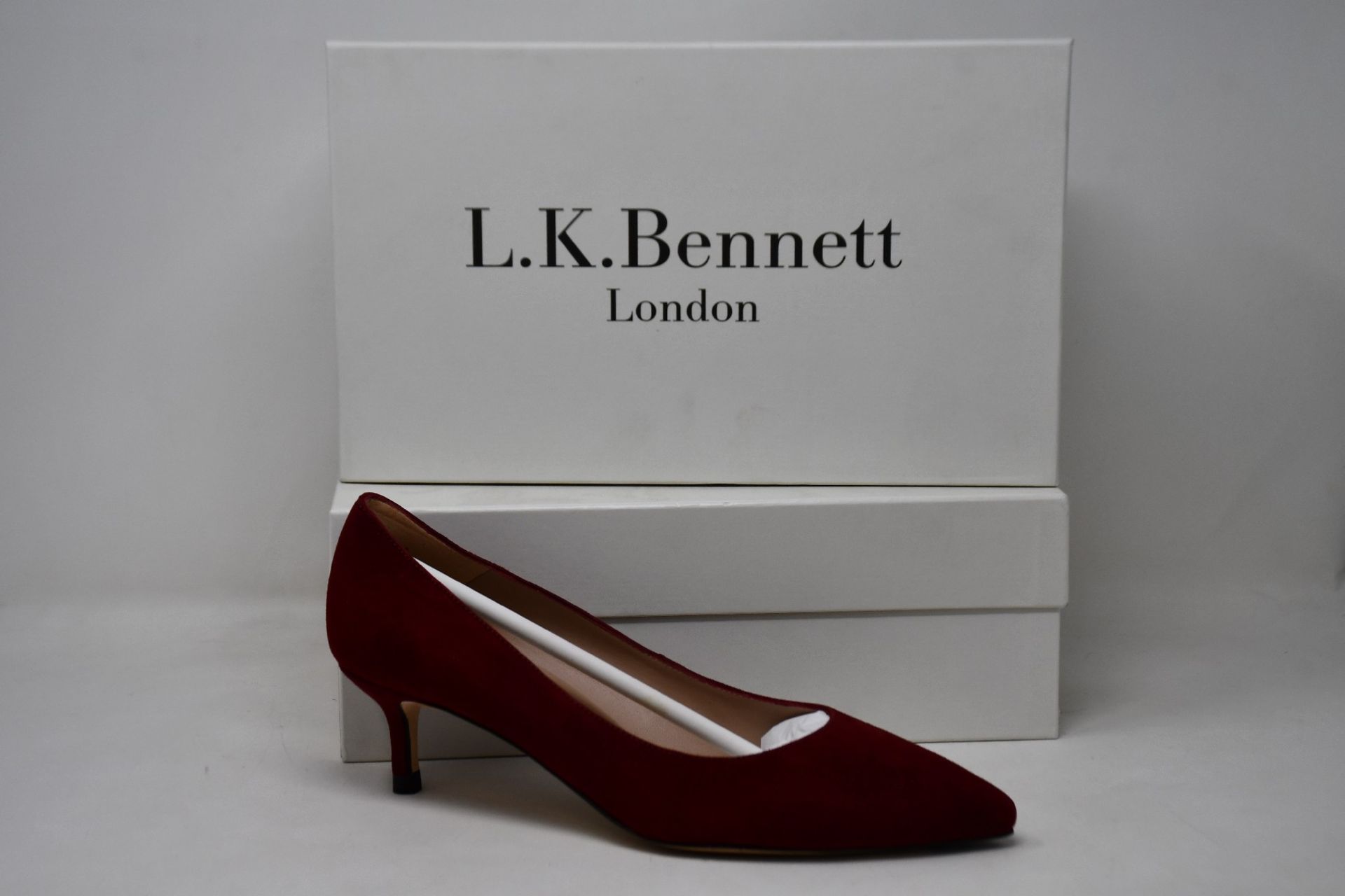 Two pairs of as new L.K.Bennett Audrey shoes in dark red suede (EU 40 - RRP £229).