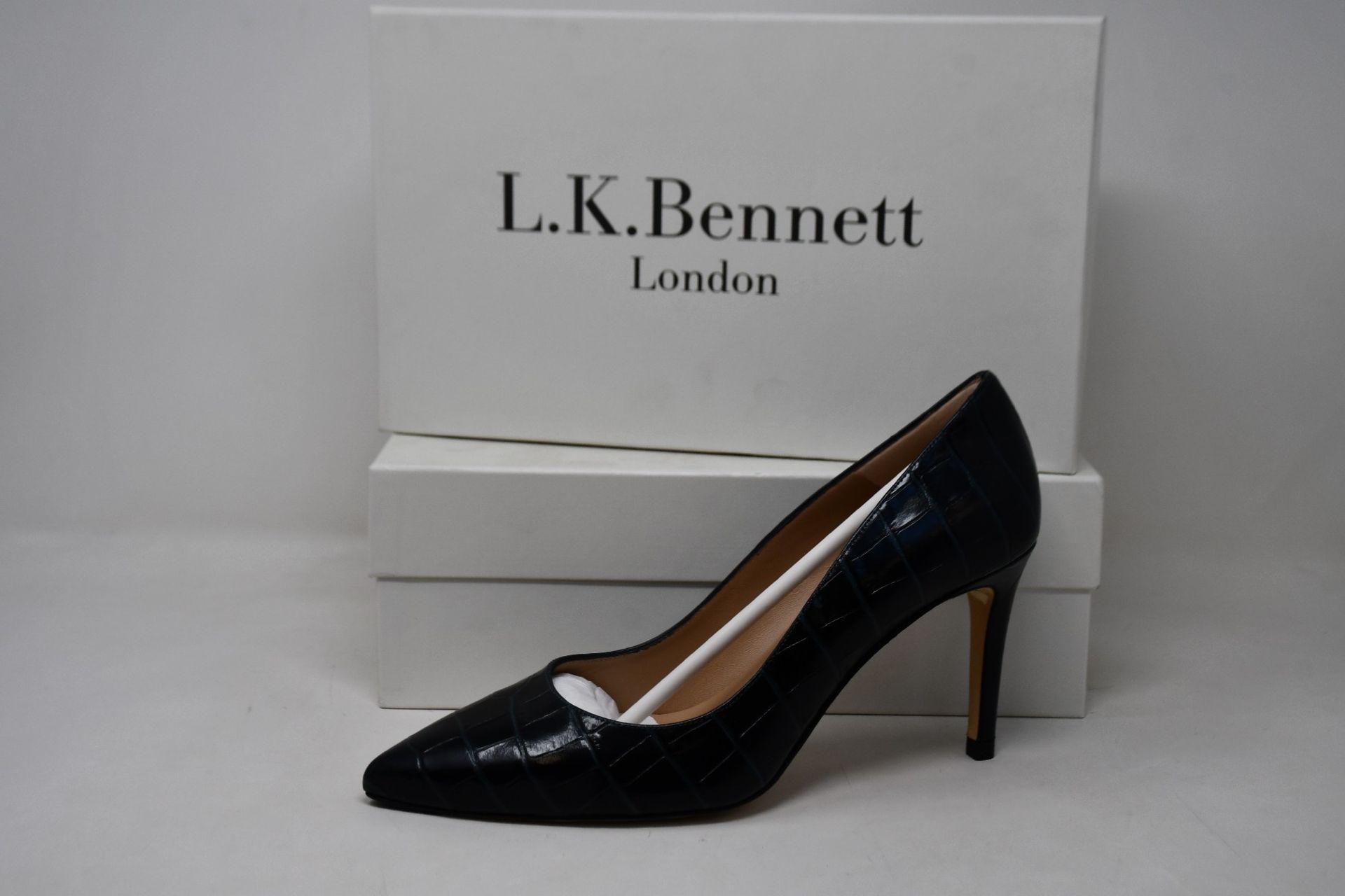 Two pairs of as new L.K.Bennett Floret shoes in teal croc effect (EU 37 - RRP £229).