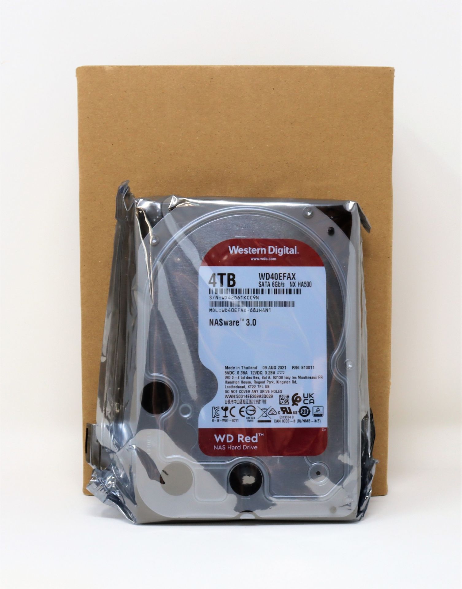 A boxed as new WD Red 4TB 3.5 Inch NAS Internal Hard Drive (P/N: WD40EFAX-68JH4N1) (Packaging