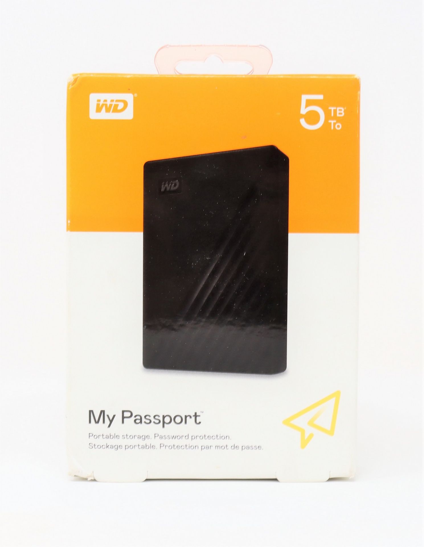A boxed as new WD My Passport 5TB Portable Hard Drive in Black.