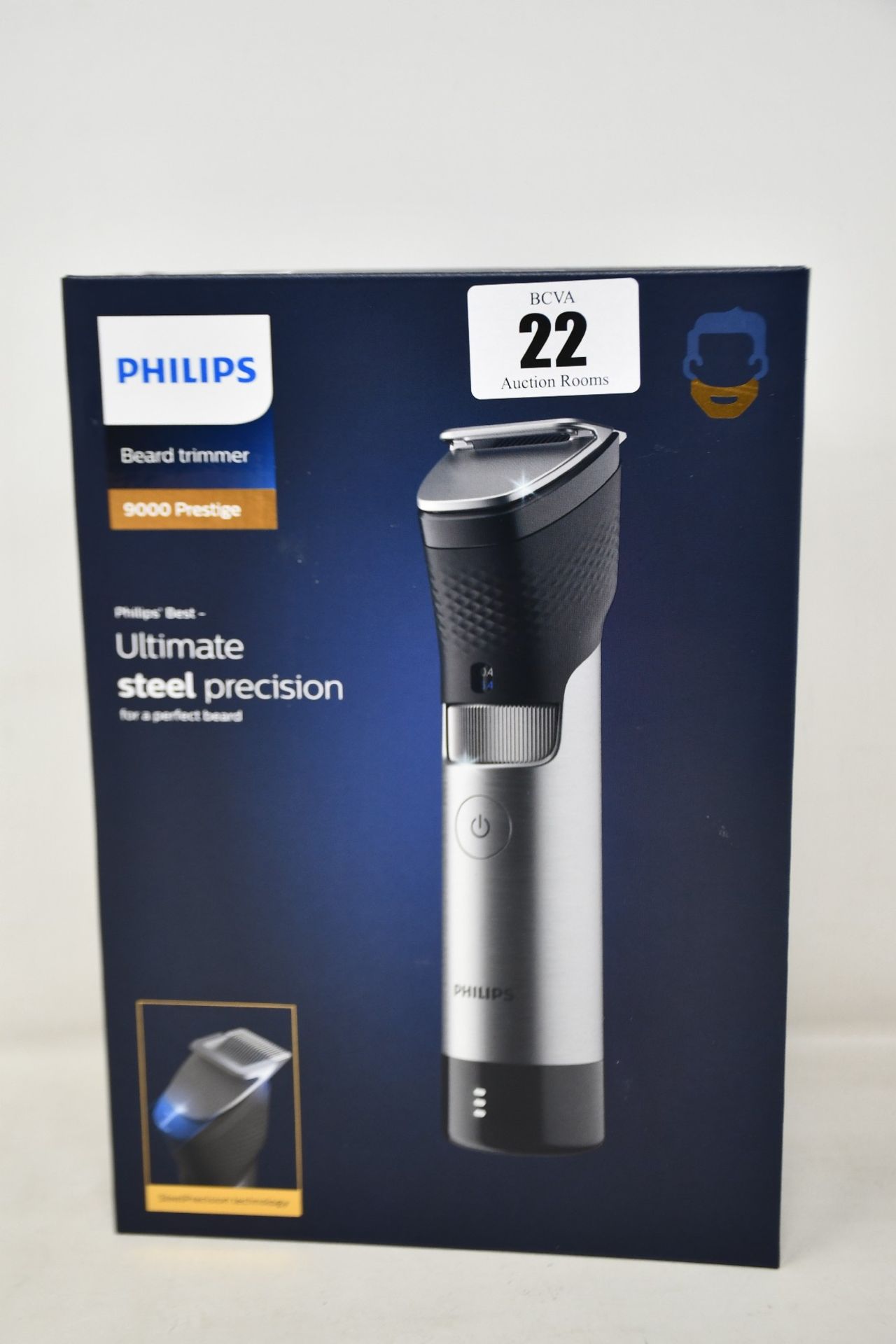 A boxed as new Philips 9000 prestige beard trimmer (BT9810/13).