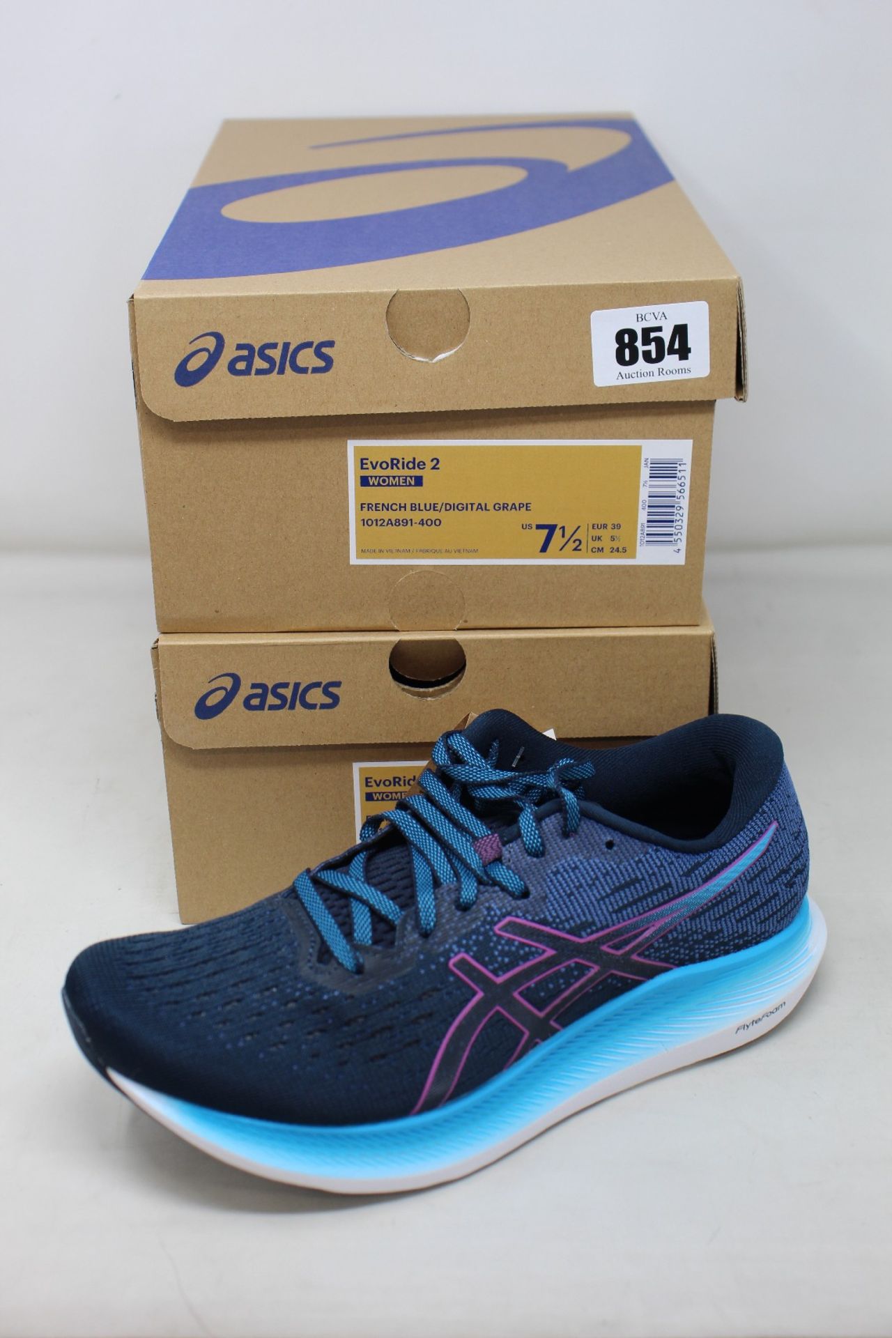 Two pairs of women's as new Asics EvoRide 2 trainers (UK 5.5).