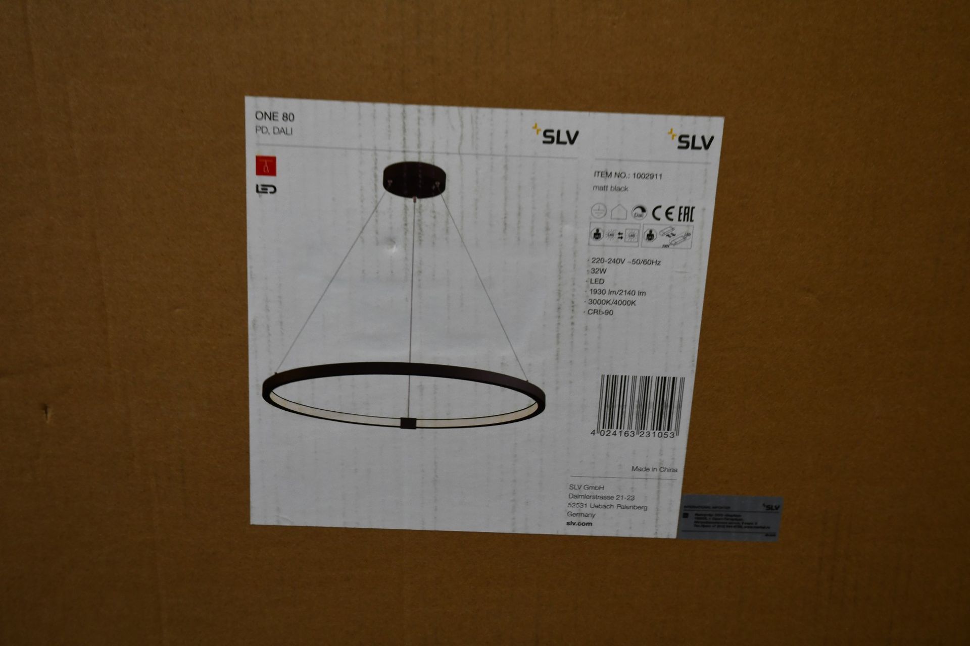 A boxed as new SLV Lighting One 80 LED pendant in Matt Black (Item No. 1002911, EAN: