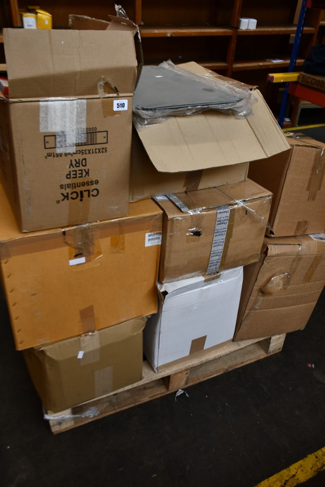 A pallet of assorted Legrand tools and equipment to include two-way switches, switch frames, TV