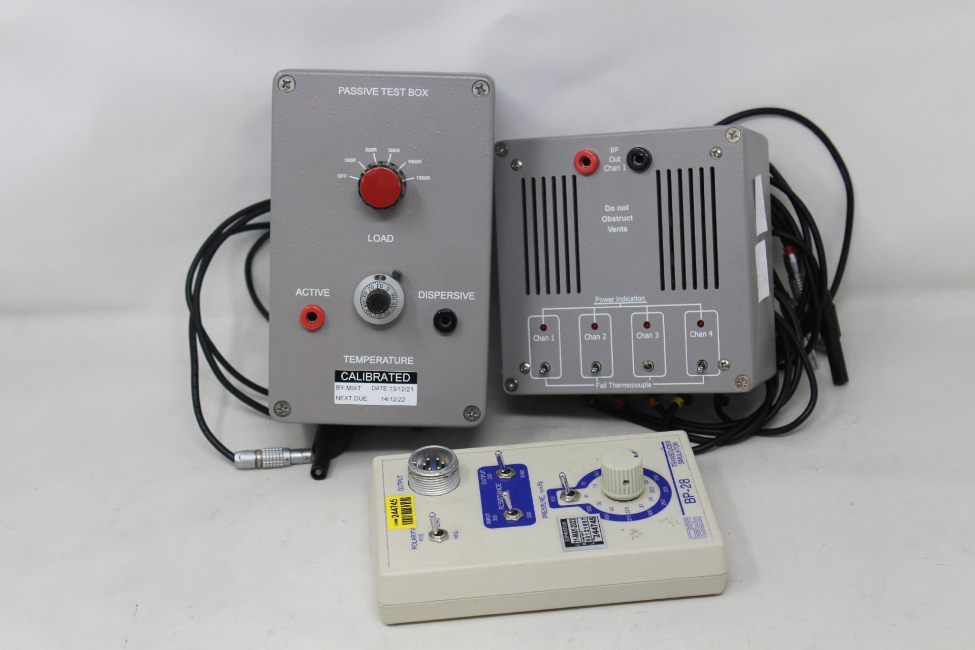 A Neurotherm NT1100/2000 passive test box, a Neurotherm NT1100/2000 multi-channel test box and a