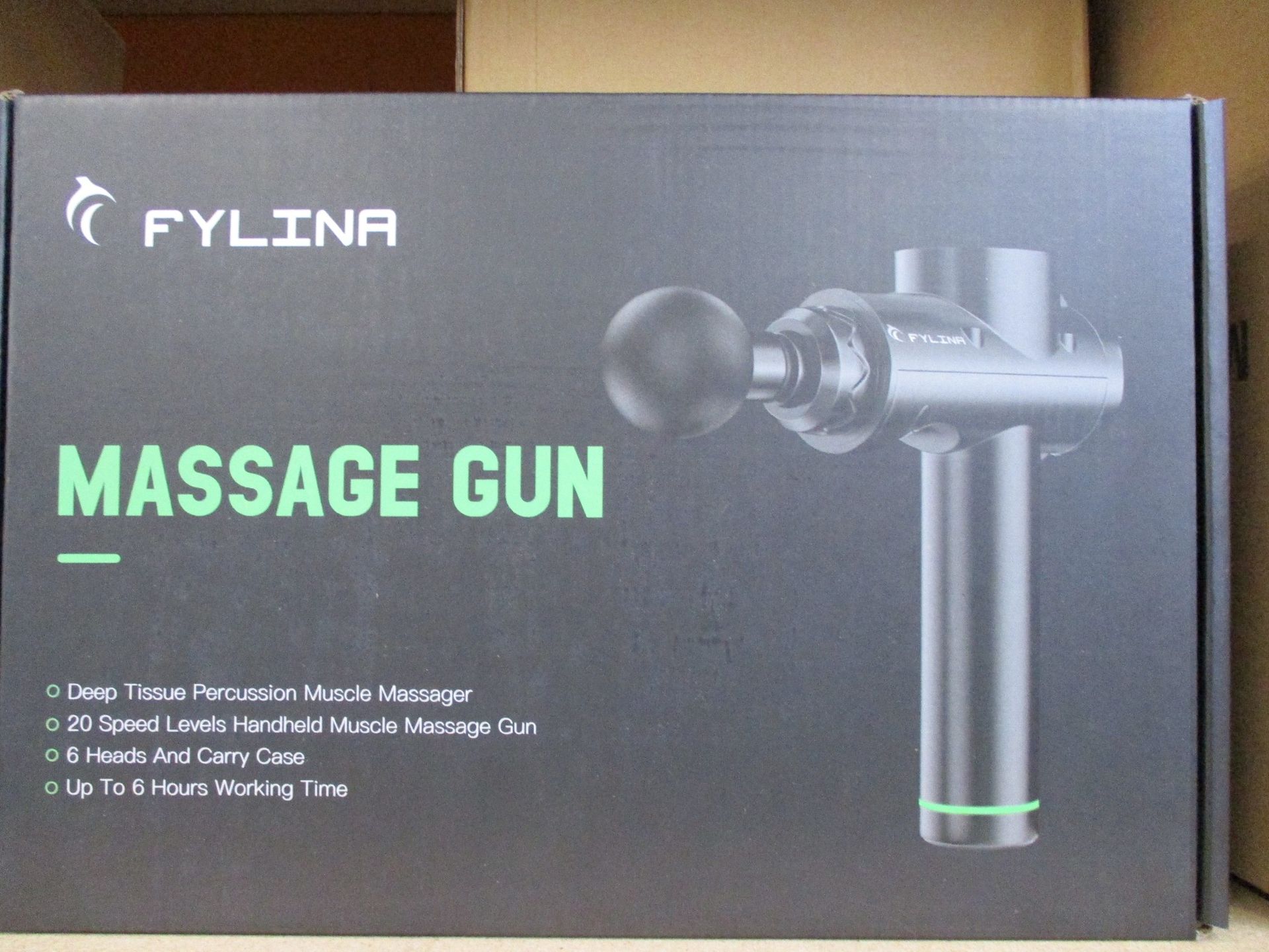Two boxed as new Fylina J-6 deep tissue massage guns.