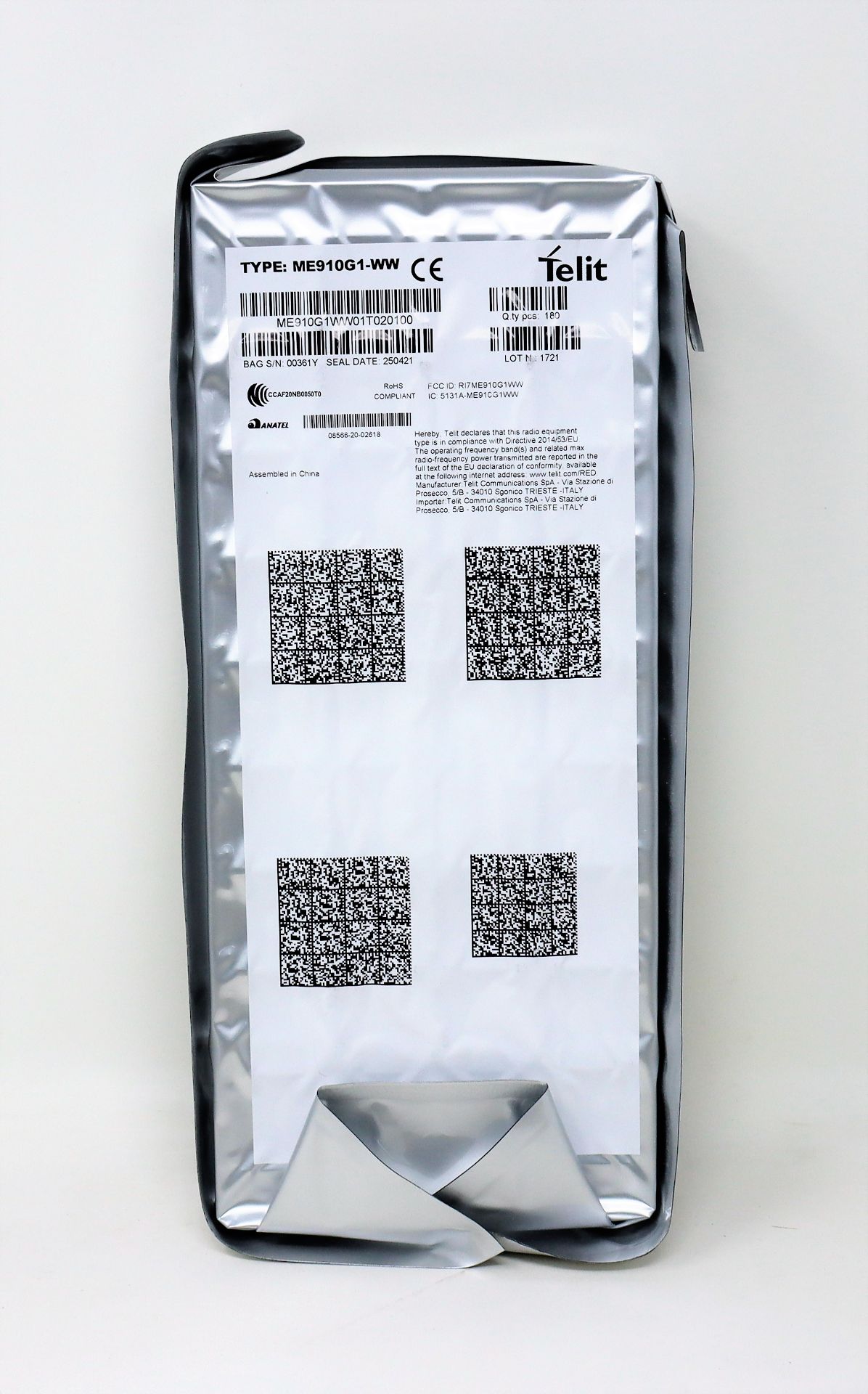 A box of 720 Telit ME910G1-WW Cat-M1/NB-IoT mPCIe Modules (P/N: ME910G1WW01T020100) (Box sealed, fou