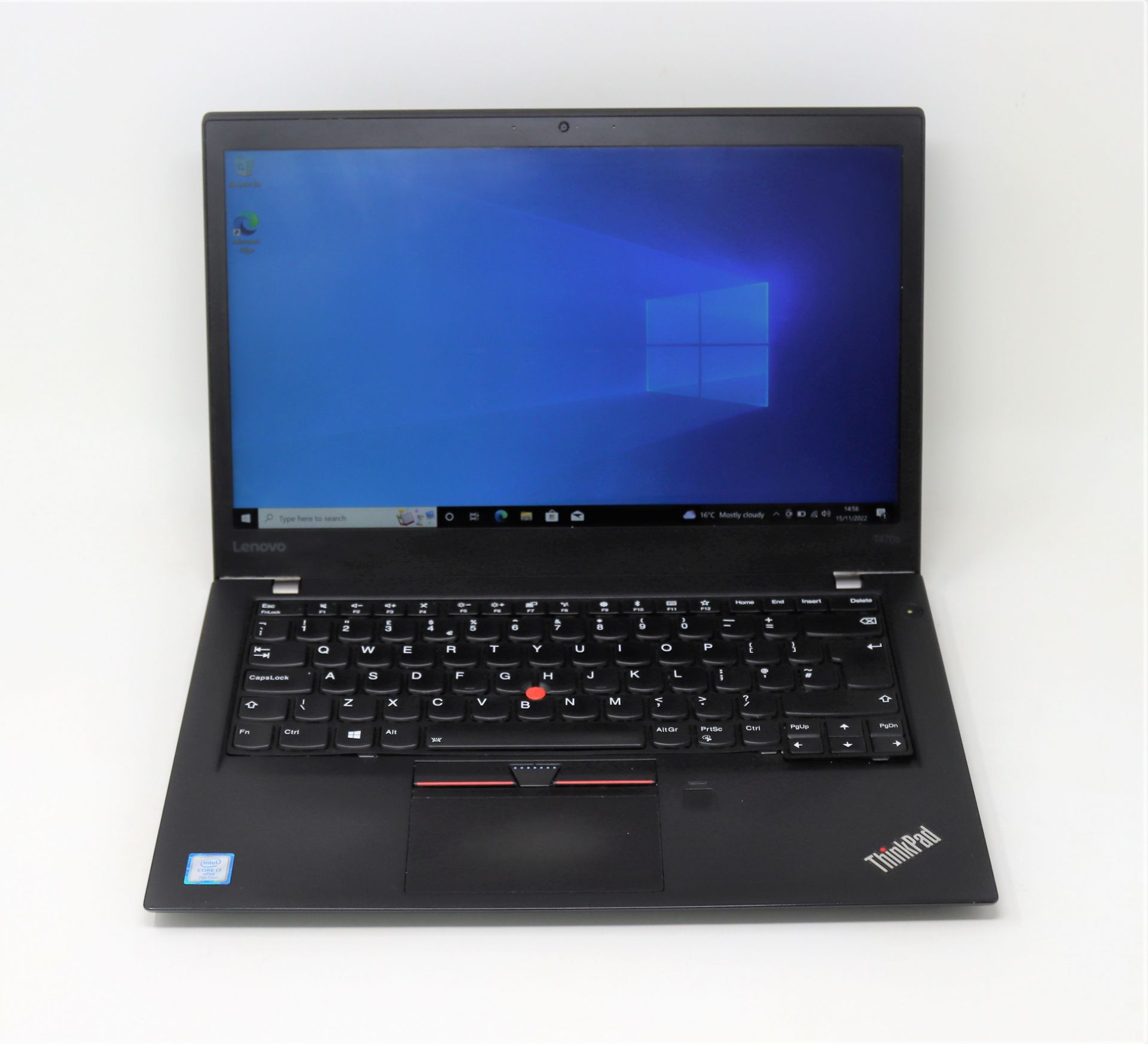 A pre-owned Lenovo ThinkPad T470s 14" Laptop with Intel Core i7-7600U CPU, 16GB RAM, 512GB SSD runni