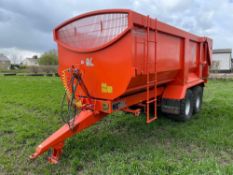 2016 Larrington Harvester 15t twin axle trailer with air brakes, sprung drawbar, hydraulic tailgate