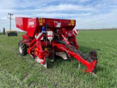 2013 Grimme GB230 twin row trailed belt potato planter with front soil plough, openers with rear dis