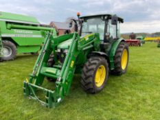 2017 John Deere 5100M 4wd 40kph tractor with John Deere 543R front loader, 3 manual spools on 340/85