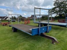 Clarke 20ft flat bed single axle bale trailer with front and rear raves, wooden floor