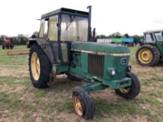 1980 John Deere 3040 2wd tractor with secure cab, 2 manual spools on 10.00-16 front and 18.4R38 rear