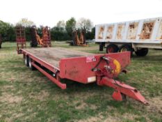 2011 McCauley twin axle beaver tail low loader trailer, 25' (20' main trailer with 5' beaver) wooden
