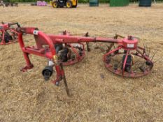 Haybob twin rotor with rear following tines, linkage mounted, PTO driven