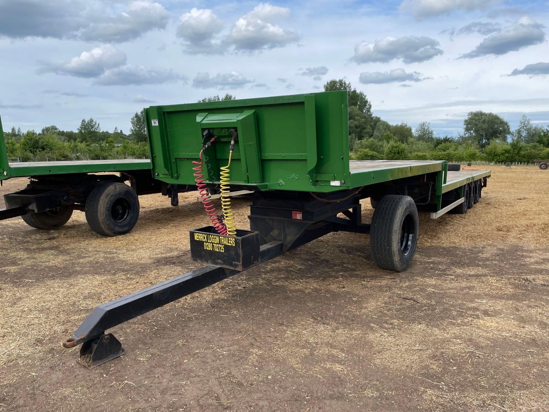 38ft swan neck bale trailer, wooden floor, air brakes, tri-axle on 265/70R19.5 wheels and tyres c/w