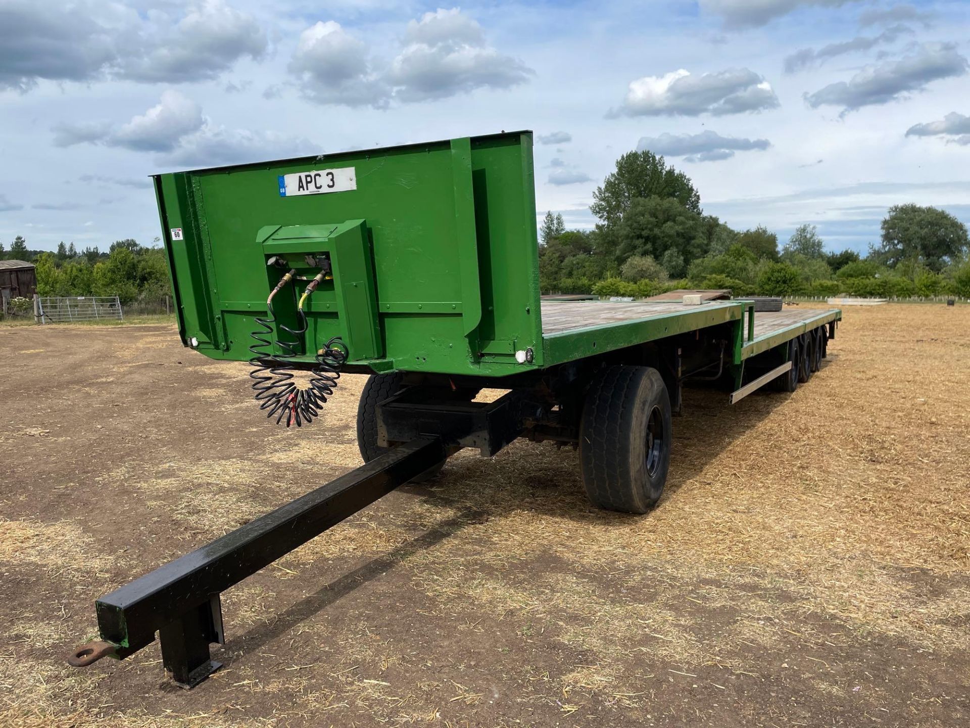 38ft swan neck bale trailer, wooden floor, air brakes, tri-axle on 265/70R19.5 wheels and tyres c/w