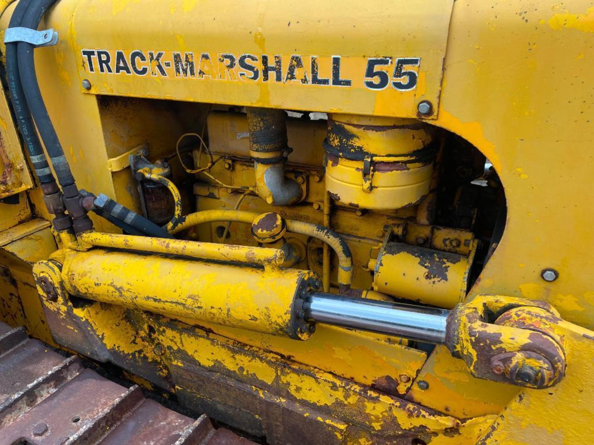 Track Marshall 55 metal tracked diesel crawler with rear linkage, drawbar, cab and front dozer blade - Image 10 of 22