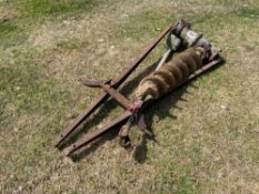 Massey Ferguson post hole borer with additional auger, linkage mounted