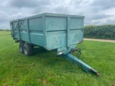 1982 Salop 10t grain trailer with auto tailgate and sprung drawbar on 12.5/80-15.3 wheels and tyres.