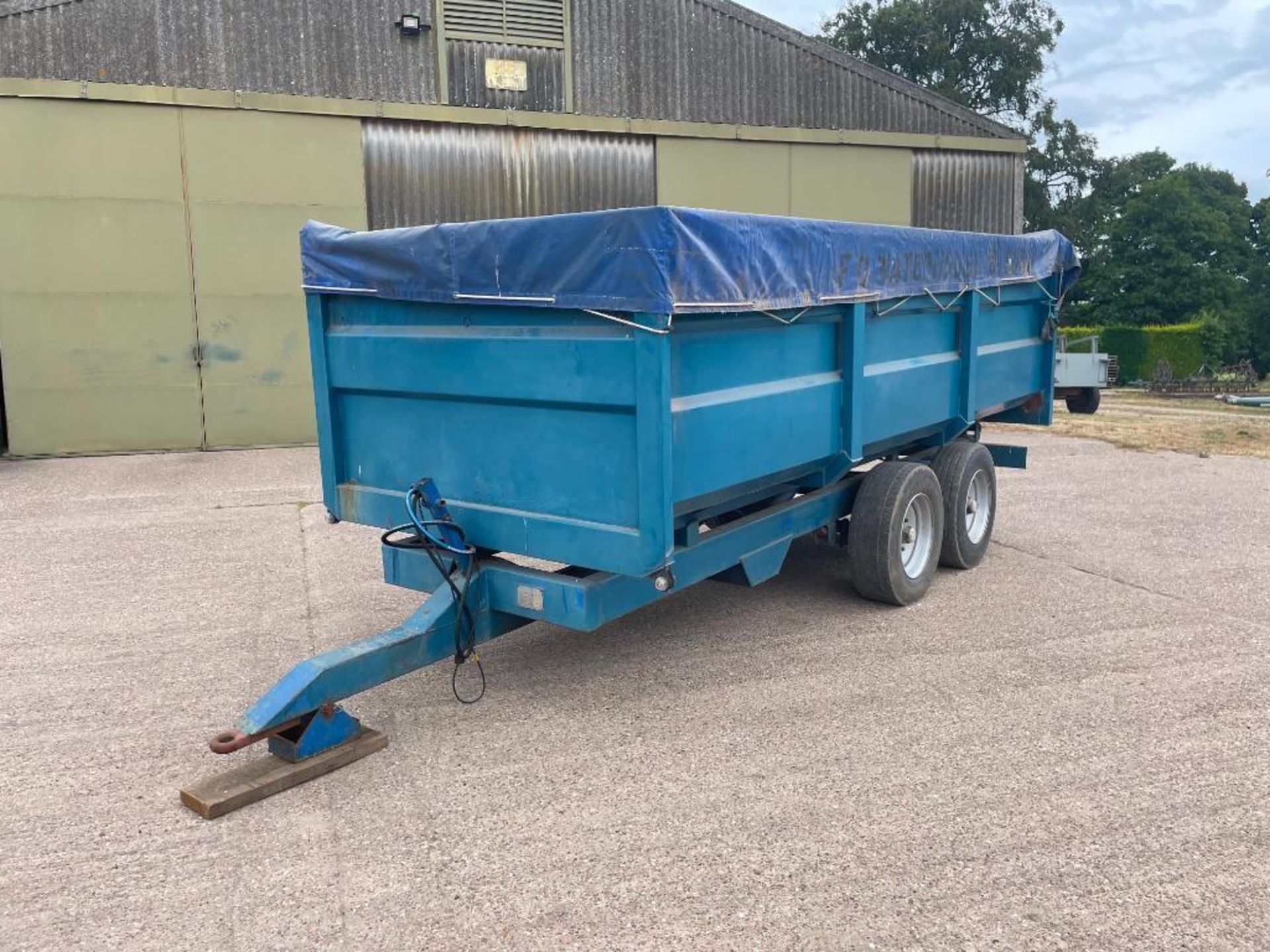 1987 AS Marston FF10L 10t twin axle grain trailer with manual tailgate, grain chute and sheet on 285