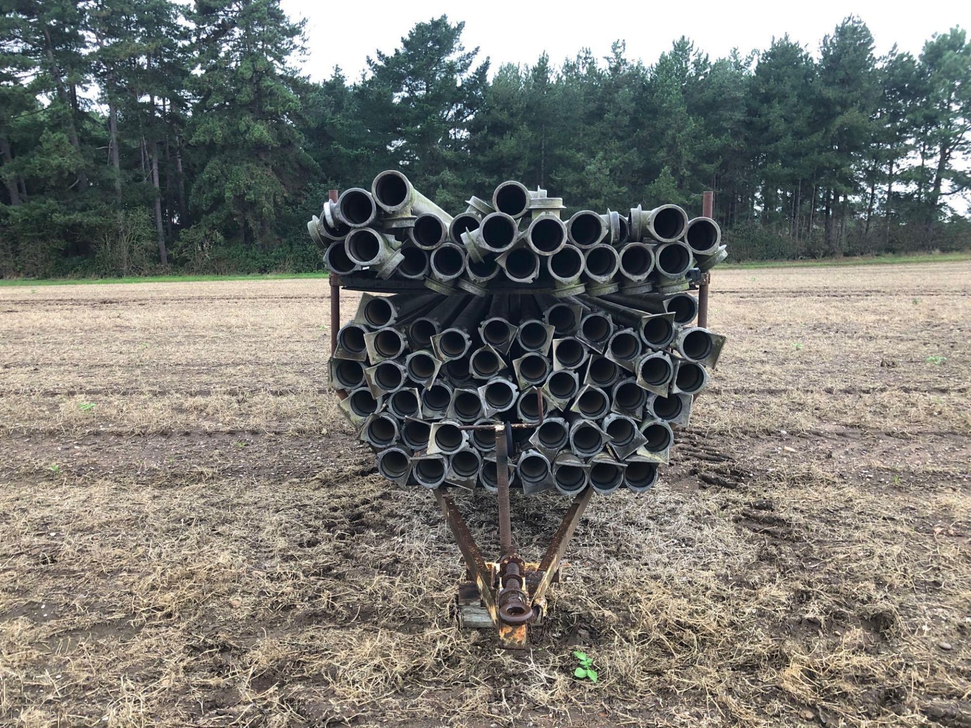 71No. Wright Rain 5" T-Latch irrigation pipes 30ft with pipe trailer