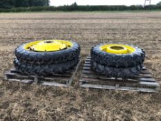 Set Kleber 9.5R28 front and Michelin 210/95R44 rear row crop wheels and tyres