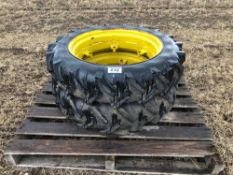 Pair Kleber 9.5R28 front row crop wheels and tyres with no centres
