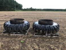 Pair Stocks Alliance 18.4-38/15-38 rear dual wheels and tyres with clamps
