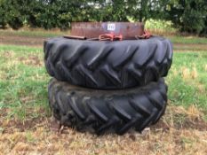 Pair Goodyear 18.4R38 Stocks dual wheels and tyres with clamps