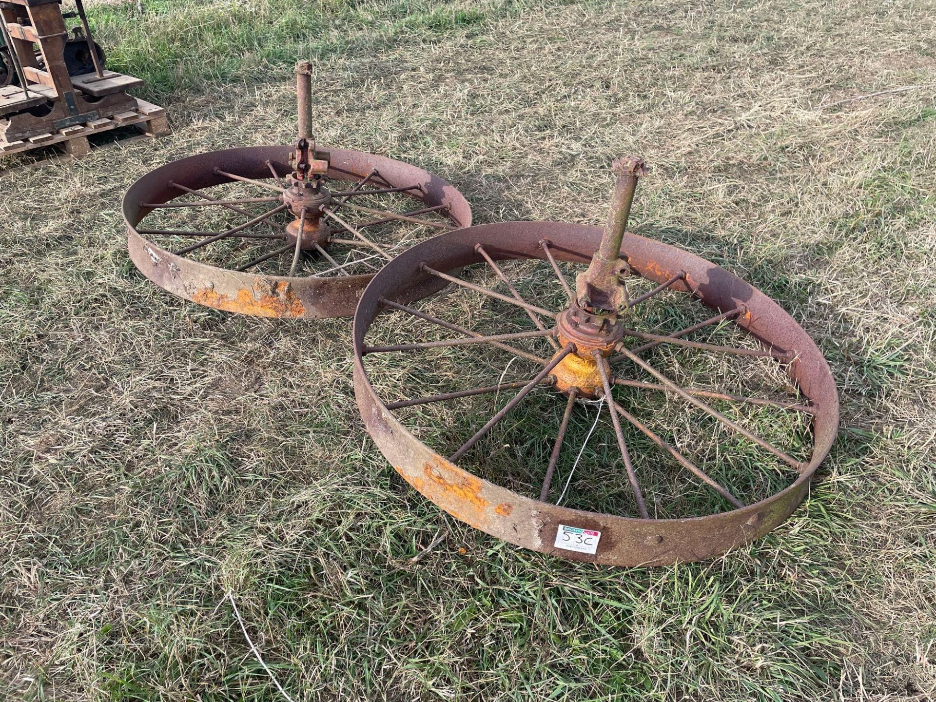Pair large metal wheels