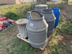 Quantity blue plastic barrels and bins