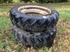 Pair Goodyear 13.6R38 dual wheels and tyres, no clamps