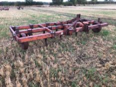 Browns 12ft C tine cultivator with 15 tines and depth wheels, linkage mounted