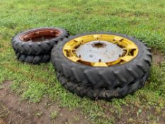 Set 9.5-32 front and Michelin 9.5-44 rear row crop wheels and tyres, no centres on front wheels