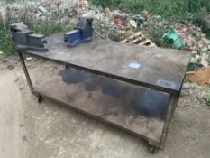 6' x 2' 6" metal workshop bench with 6" and 7" vice