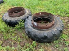 Pair Pirelli 14.9R28 Stocks dual wheels and tyres with clamps